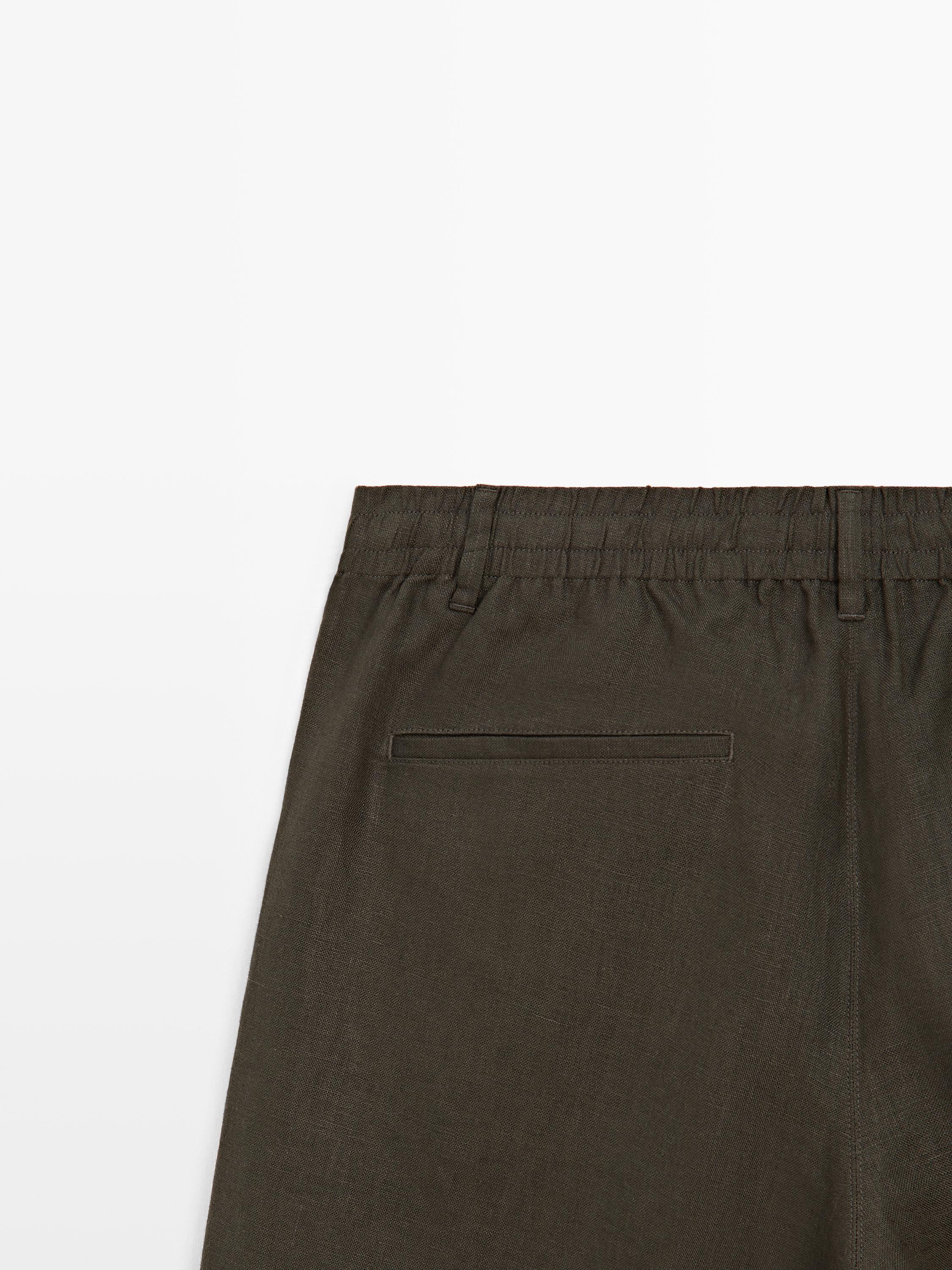 Total look linen Bermuda shorts with elasticated detail